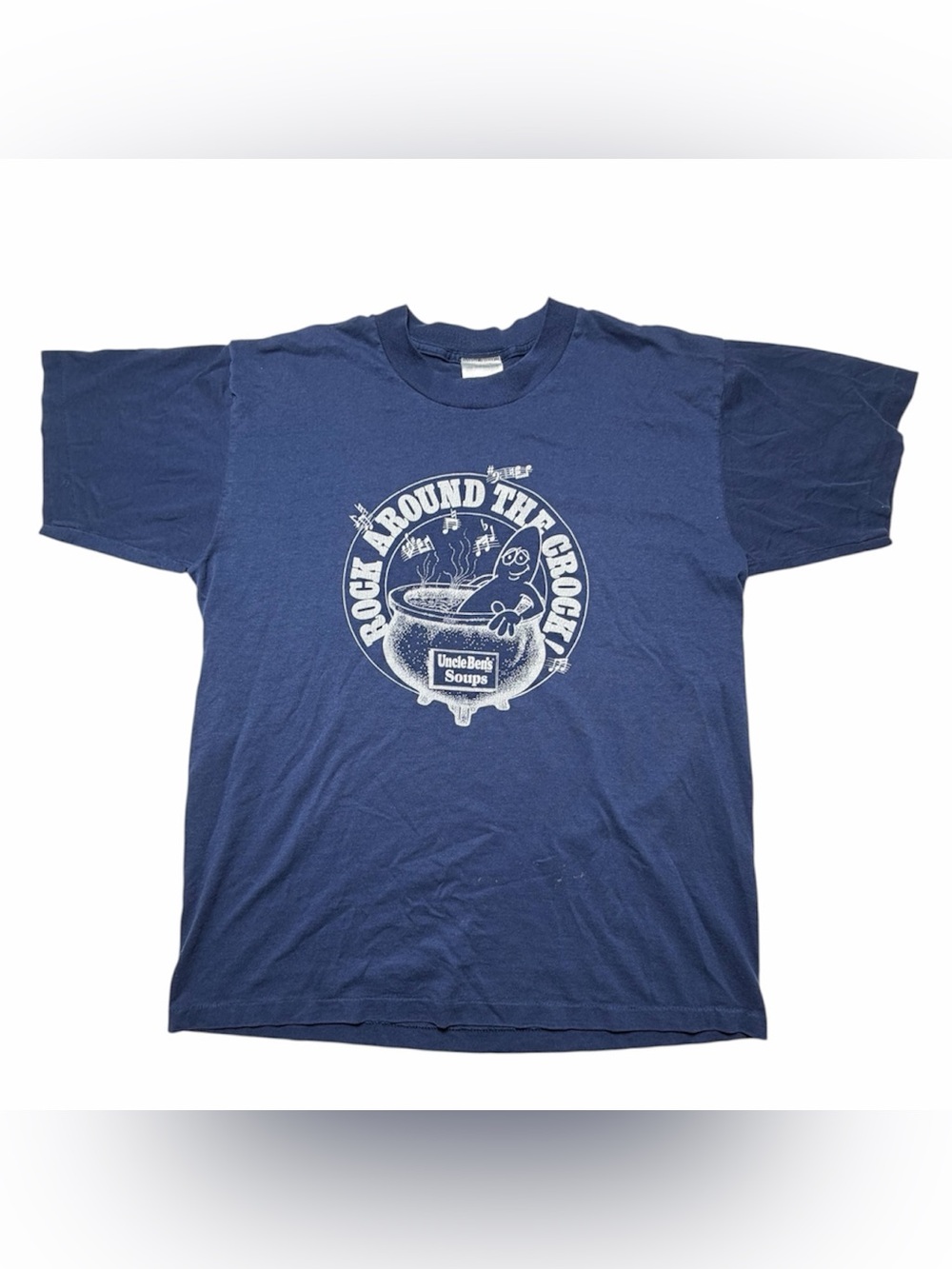 Vintage Uncle Bens Soup Mens Large Graphic T-Shirt Blue 90s Single Stitch USA